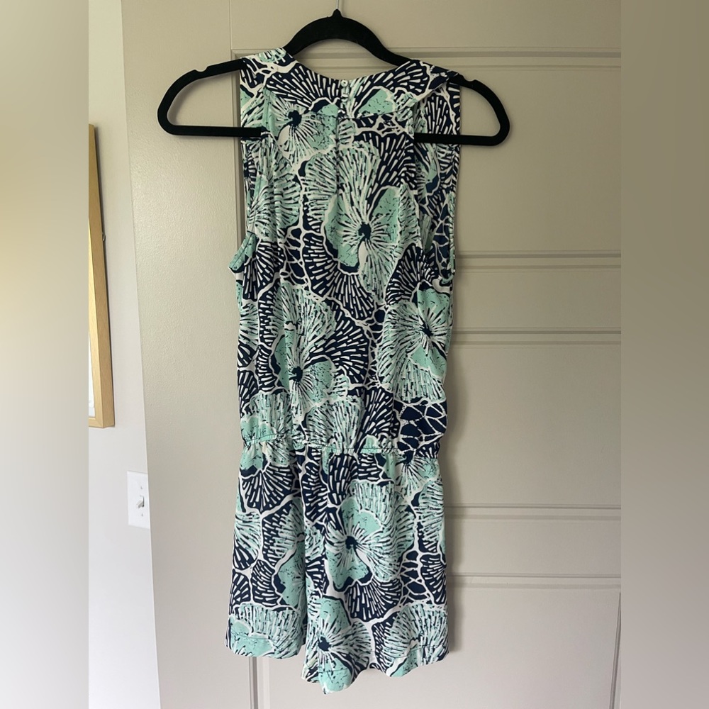 BCBGMaxAzria Blue and Green Tropical Patterned Romper
